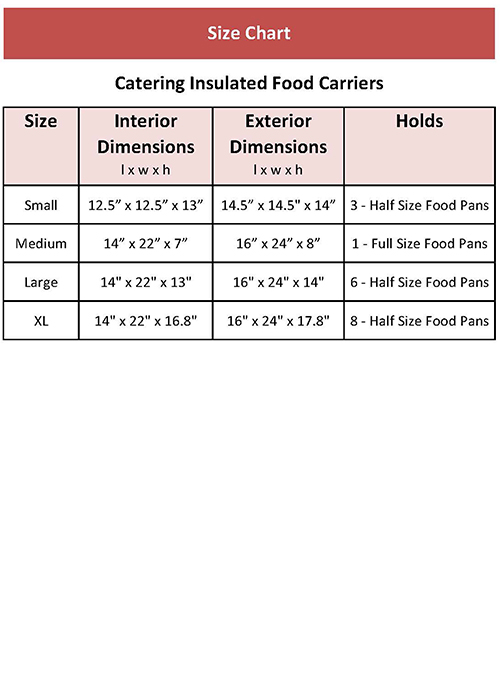 Size Chart for All Purpose 